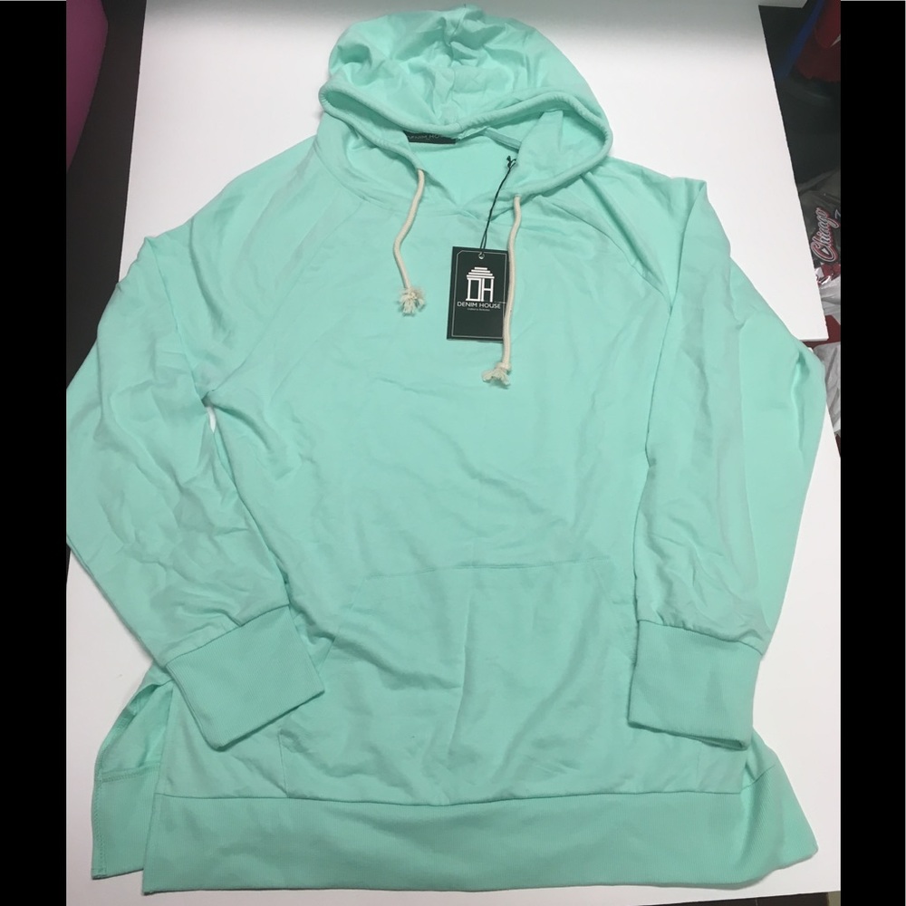 Denim house mint green color hoodie